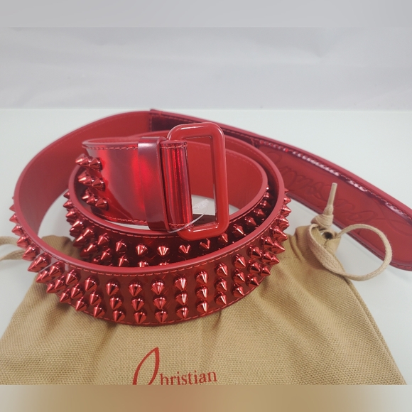 NWT$590 Louboutin Mens Loubi Sneaker Spiked Red Belt Sz 110cm, 44" - Picture 6 of 16